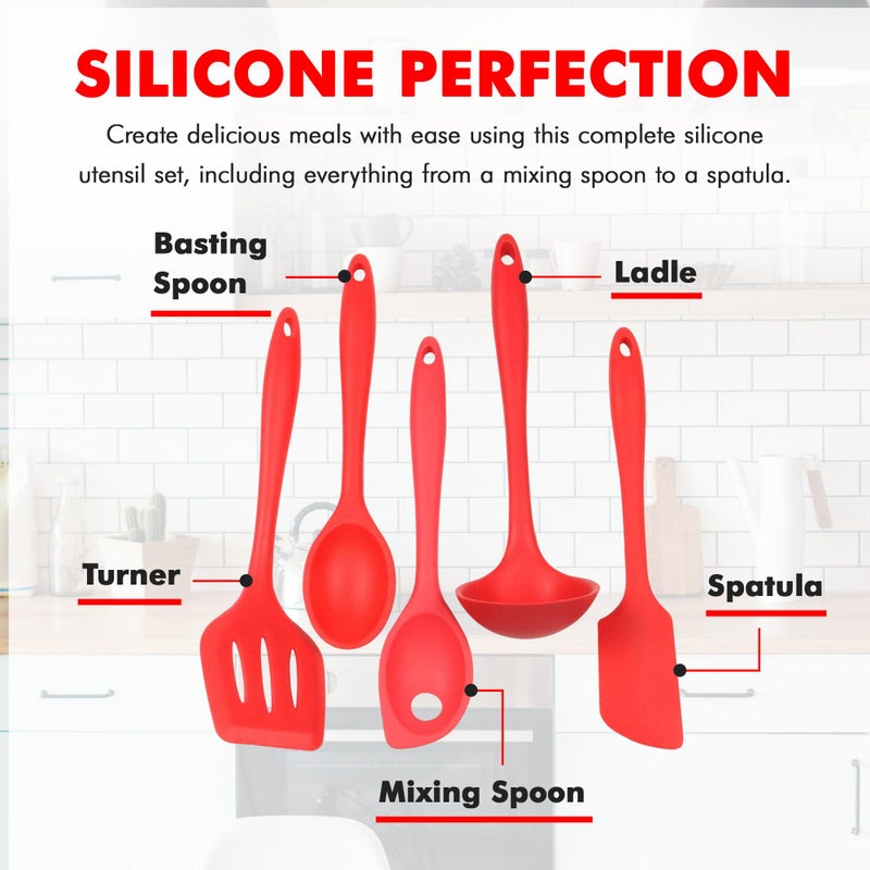 Chef Craft 5 Piece Red Premium Silicone Kitchen Tool Set (42071) - Image 4